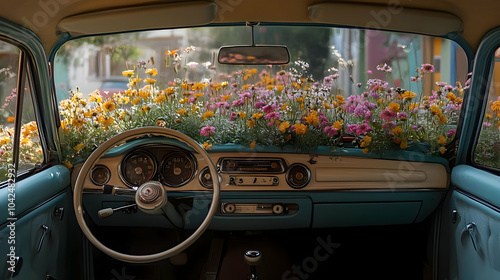 Vintage car interior filled...