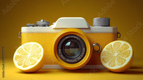 A vibrant yellow camera wit...