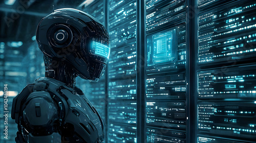 A futuristic robot interact...