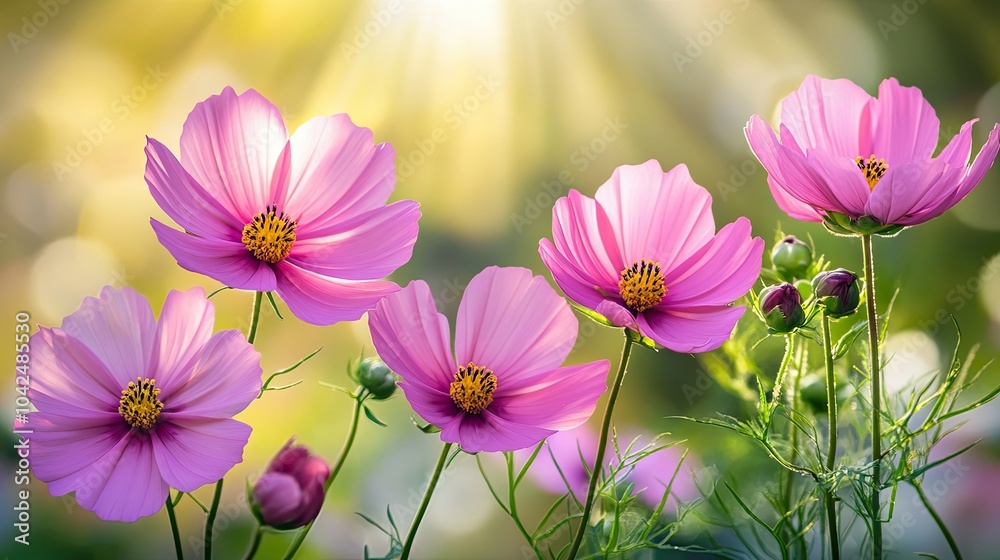 Fototapeta premium Beautiful Pink Flowers in Sunlight