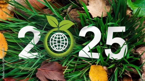 A green and brown background with a globe and the number 25 photo