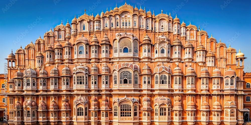 Fototapeta premium Detail of the facade of the Hawa Mahal in Jaipur featuring forced perspective