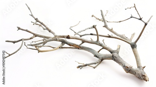 Dry tree branches isolated on white background - a stark and delicate sight. This image presents dry tree branches standing out against a pure white backdrop