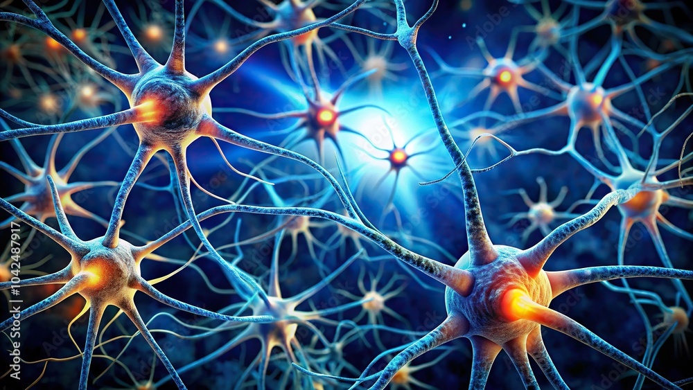 Fototapeta premium Detailed close-up images of neurons in the brain captured at a tilted angle using electron microscopy