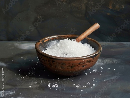 White Sea Salt in a Rustic Bowl - Culinary Still Life