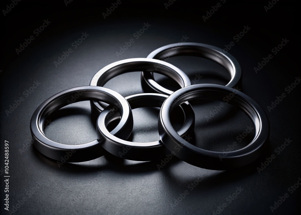 Abstract Minimalist Black Rings on Dark Background - 3D Render Illustration Abstract Minimalist Black Rings on Dark Background - 3D Render Illustration