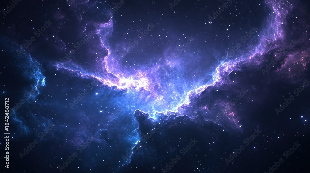 Fototapeta premium A vibrant nebula with swirling clouds of gas and dust, illuminated by distant stars, creating a breathtaking cosmic landscape.