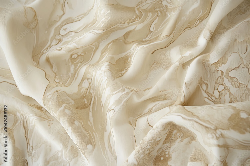 Elegant beige and cream fabric with a marbled design showcasing intricate textures and patterns in soft, flowing material. Generative AI Elegant beige and cream fabric with a marbled design showcasing intricate textures and patterns in soft, flowing material. Generative AI