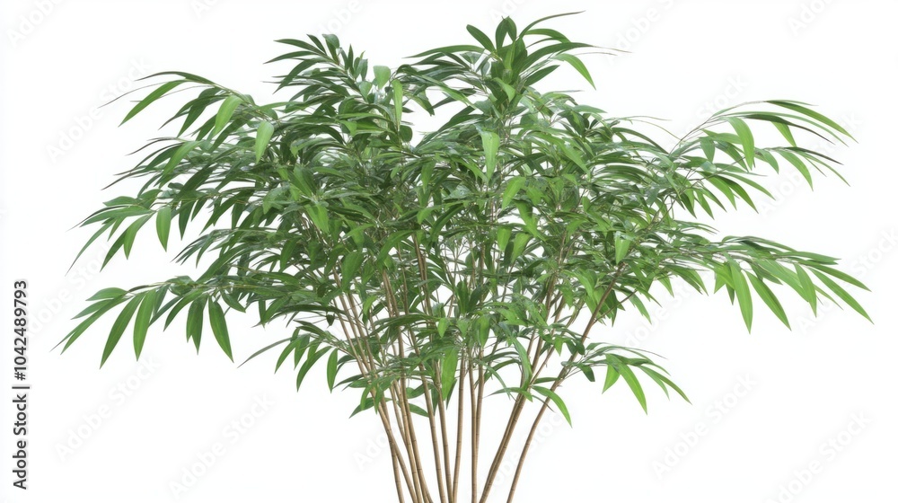 Obraz premium Bamboo plant with slender, curving leaves, isolated on white background