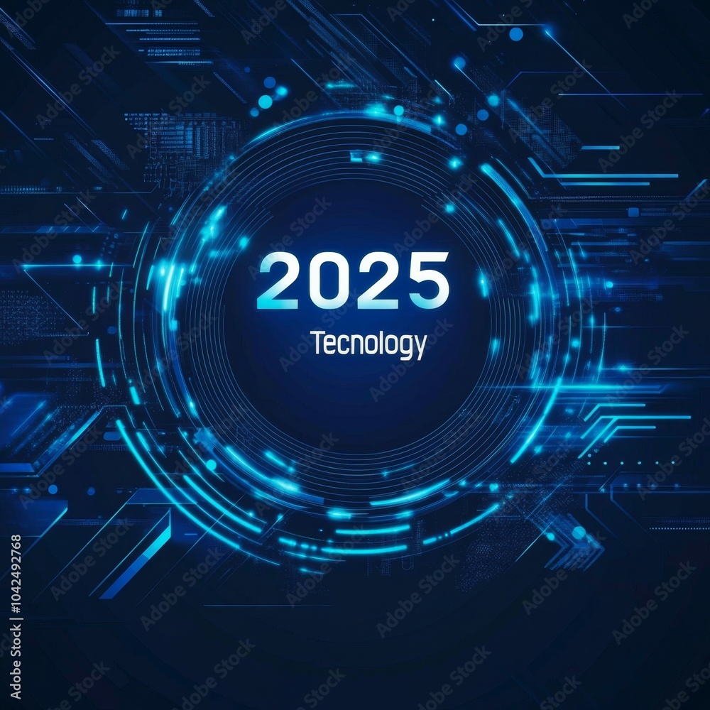 Obraz premium Interfaz de cartel digital, año 2025 tecnológico, amigable y futurista diseño que representa el desarrollo tecnológico.