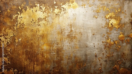 Distressed creativity rusty surface with gold grunge textures on a white background