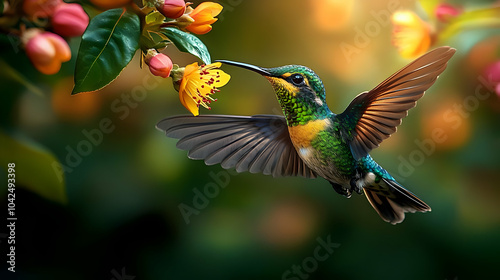 Hummingbird hovering near v...