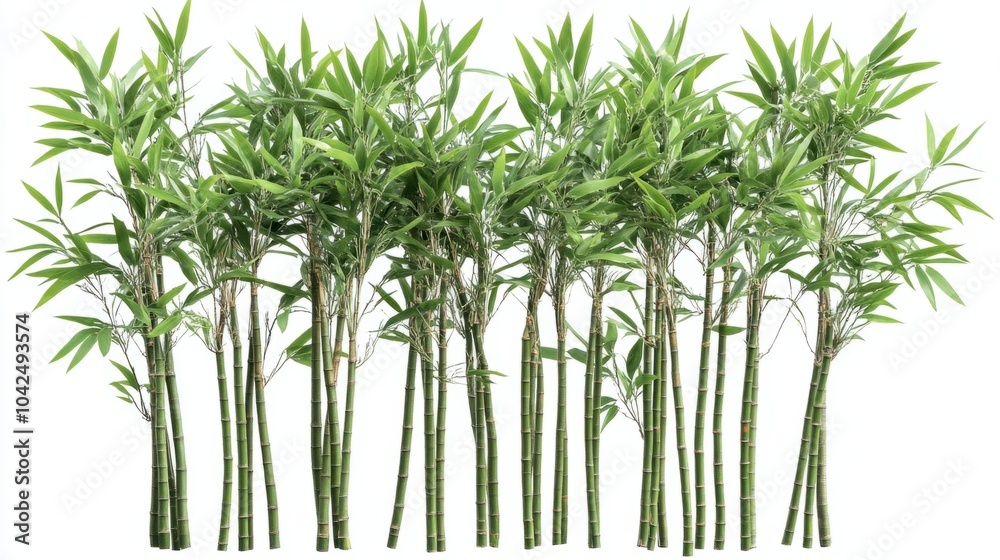 Naklejka premium Multiple bamboo stalks with soft green leaves, isolated on white background