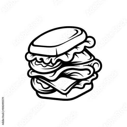 split sandwich drawing coloring line art style sketch classic vintage design illustration