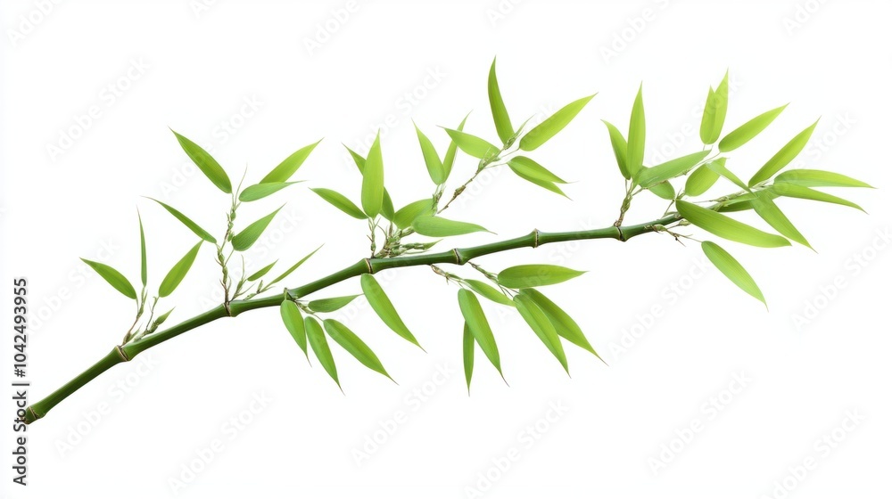 Smooth green bamboo branch with minimal leaves, isolated on white background Smooth green bamboo branch with minimal leaves, isolated on white background