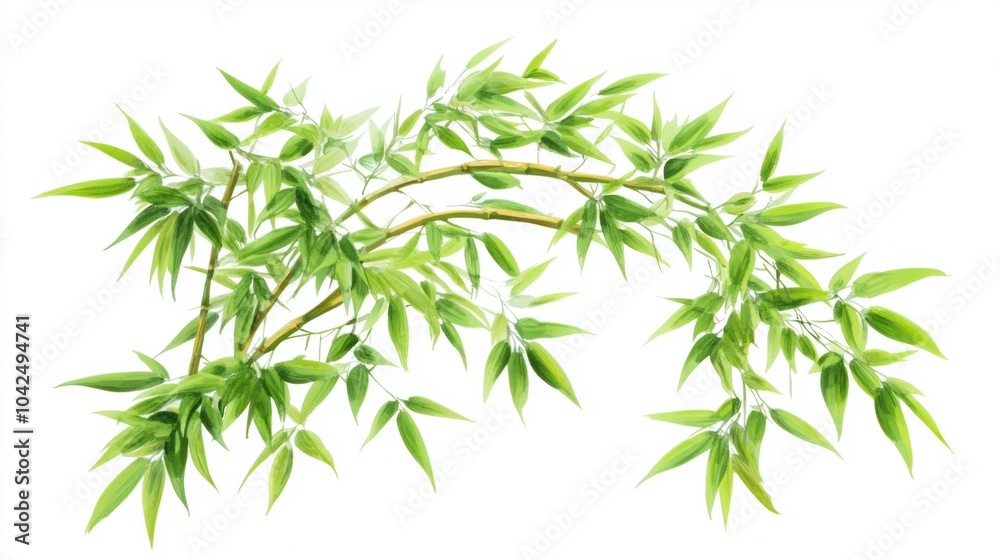 Vibrant green bamboo with delicate leaves spreading out, isolated on white background Vibrant green bamboo with delicate leaves spreading out, isolated on white background