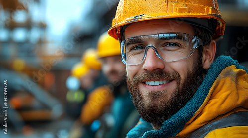 A smiling construction work...