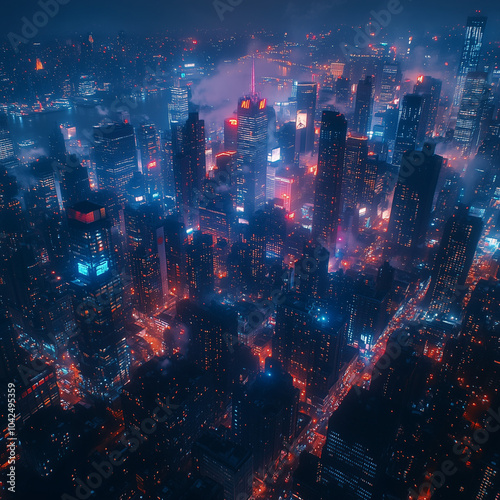 Breathtaking Aerial City Lights: A Bustling Metropolitan Tapestry from Above