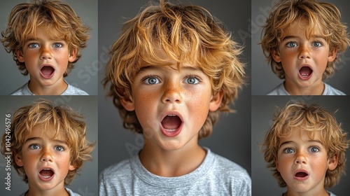 Foto collages de adolescentes o niños con diferentes expresiones en el rostro, queja, sorpresa, dolor o alegría.

 photo