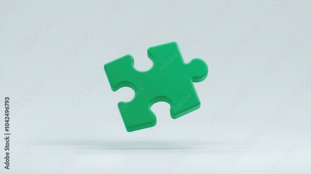 Obraz premium 3D green puzzle piece floating above a gray surface, casting a shadow below.