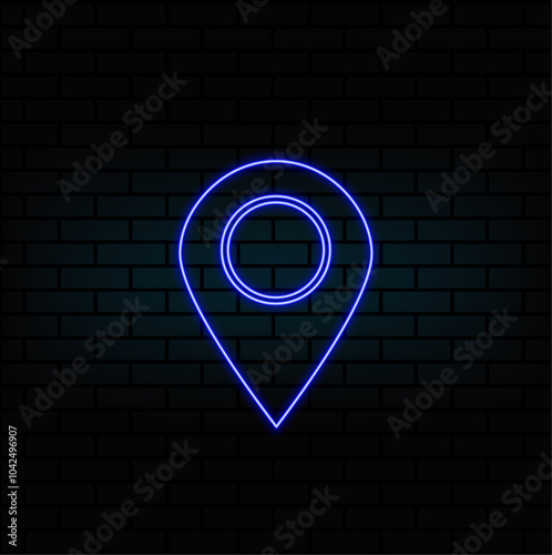 Vector collection of neon map pins on the wall background.