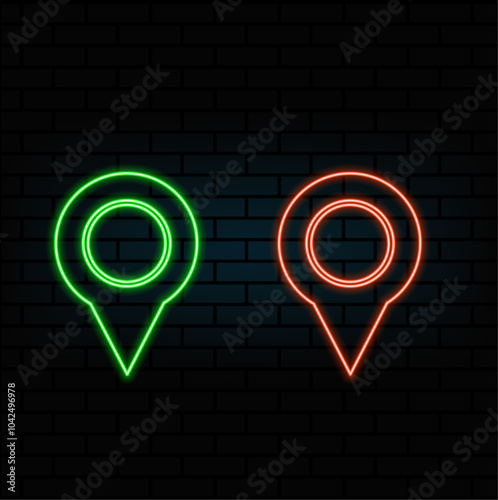 Vector realistic isolated neon sign of Map Pin flyer logo for decoration and covering on the wall background. Concept of delivery, logistics and transportation.