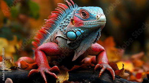 A vibrant iguana perched on...