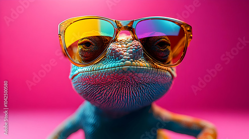A lizard wearing colorful s...