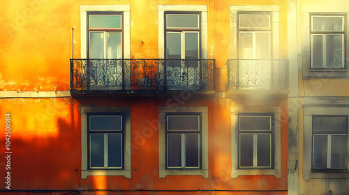 Vibrant orange building fac...