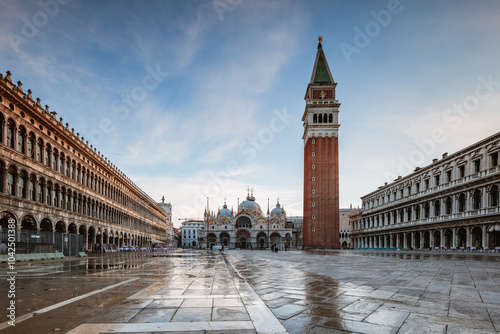 St Mark's square at sunrise, Venice, Veneto, Italy