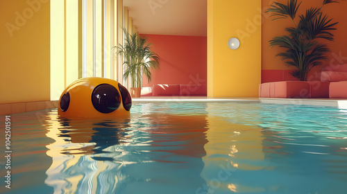 A vibrant indoor pool scene...