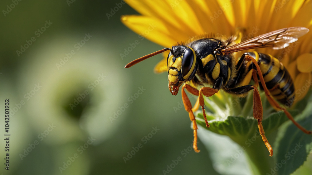 The common wasp (Vespula vulgaris) sucks the nectar from beautiful flowers The common wasp (Vespula vulgaris) sucks the nectar from beautiful flowers