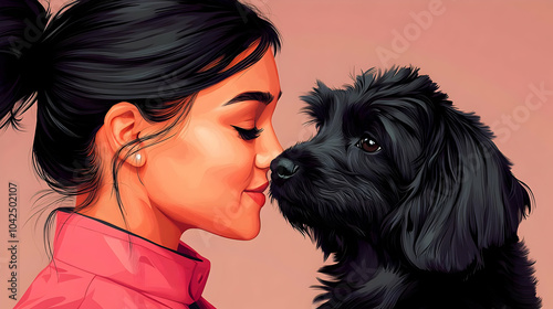 A woman and a black dog sha...