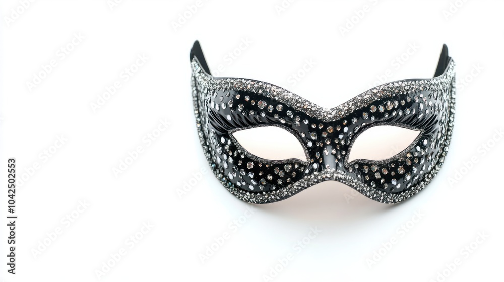 Black and silver mask with a shimmering finish, ideal for a glamorous night event, isolated on white background Black and silver mask with a shimmering finish, ideal for a glamorous night event, isolated on white background