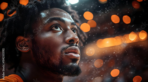 A focused athlete gazes upw...