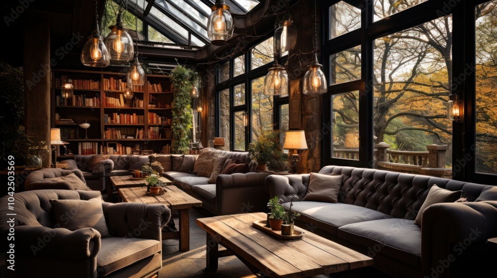 Cozy Library Lounge with Natural Light Cozy Library Lounge with Natural Light