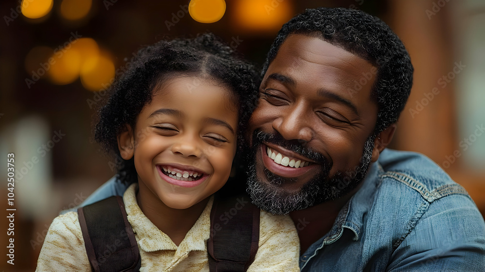 A joyful moment between a father and child, sharing smiles together. A joyful moment between a father and child, sharing smiles together.