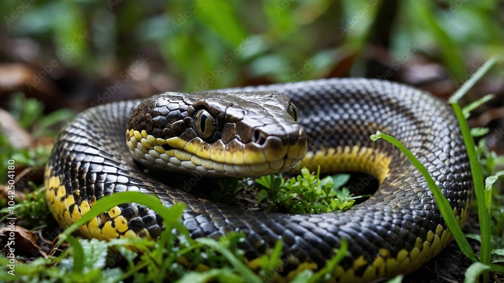 4k close up snake in the forest junggle rock. python snake. 4k close up snake in the forest junggle rock. python snake.