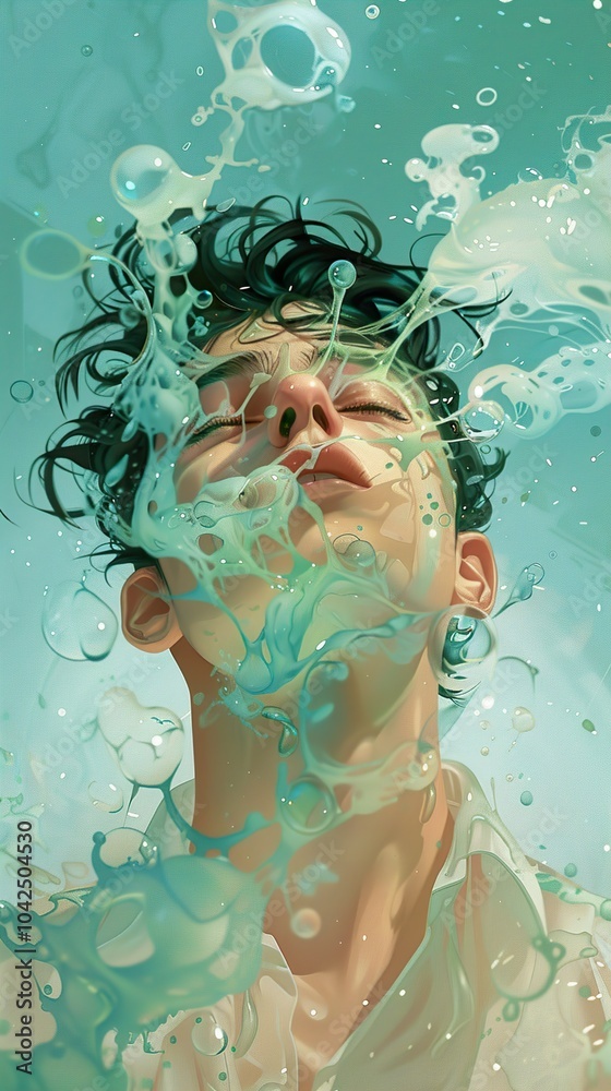 Surreal Portrait of a Man Underwater with Splashing Water Surreal Portrait of a Man Underwater with Splashing Water