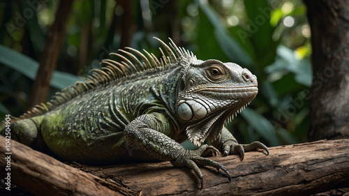 4K close up iguana in the forest