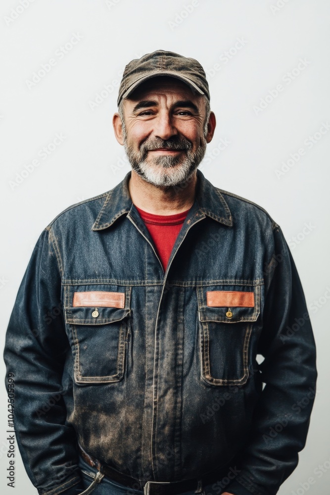 a mechanic, happy, looking at the camera, white background a mechanic, happy, looking at the camera, white background