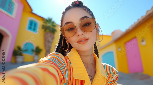 Young woman posing in vibra...