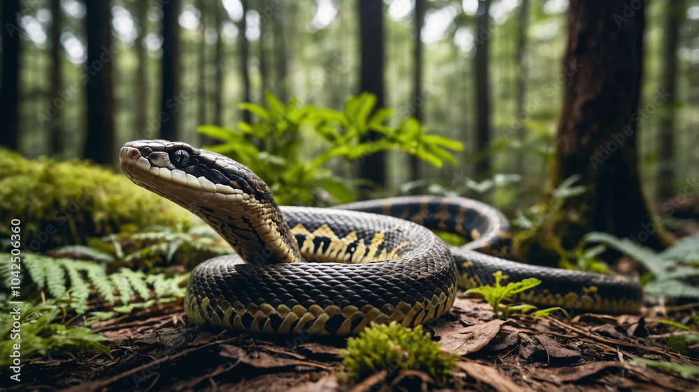 4k close up snake in the forest junggle rock. python snake. 4k close up snake in the forest junggle rock. python snake.
