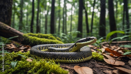 4k close up snake in the forest junggle rock. python snake.