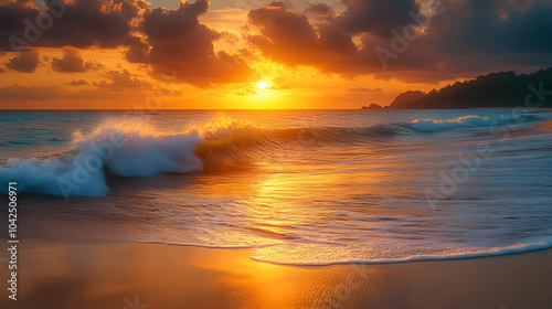 Serene sunset over ocean wa...