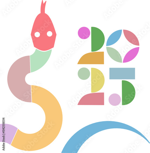 2025 Chinese newyear,year of the snake banner template design with modern geometric style snake on white background, geometric style snake in colorfull background 