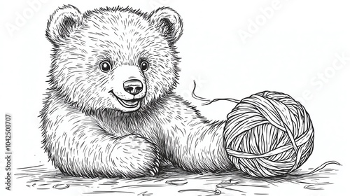 Cute bear playing with a yarn ball photo