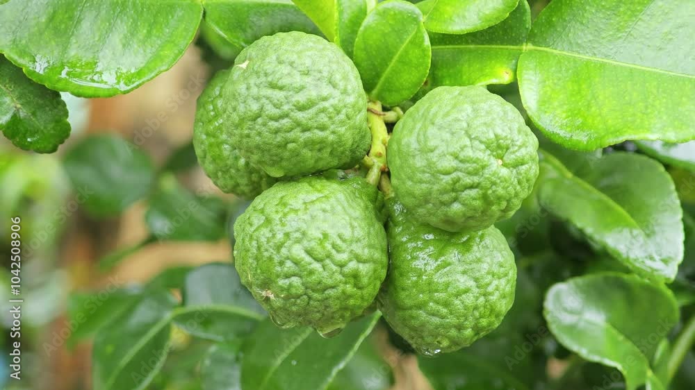 Kaffir lime leaves and kaffir limes in the garden Kaffir lime leaves and kaffir limes in the garden