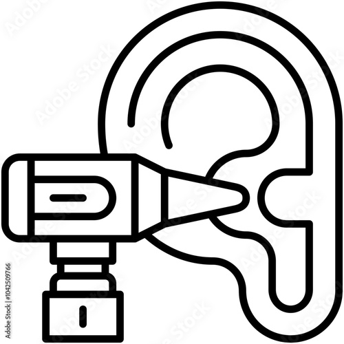 Otoscopy Icon. Ear Otoscope Checkup Pictogram Graphic Illustration. Isolated Simple Line Icon For Infographic, App and Web Button.