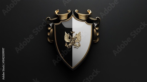 A set of elegant and youthful shields designed in a sophisticated color palette of black, white, and gold. These shields represent strength and protection while maintaining a modern aesthetic.  photo